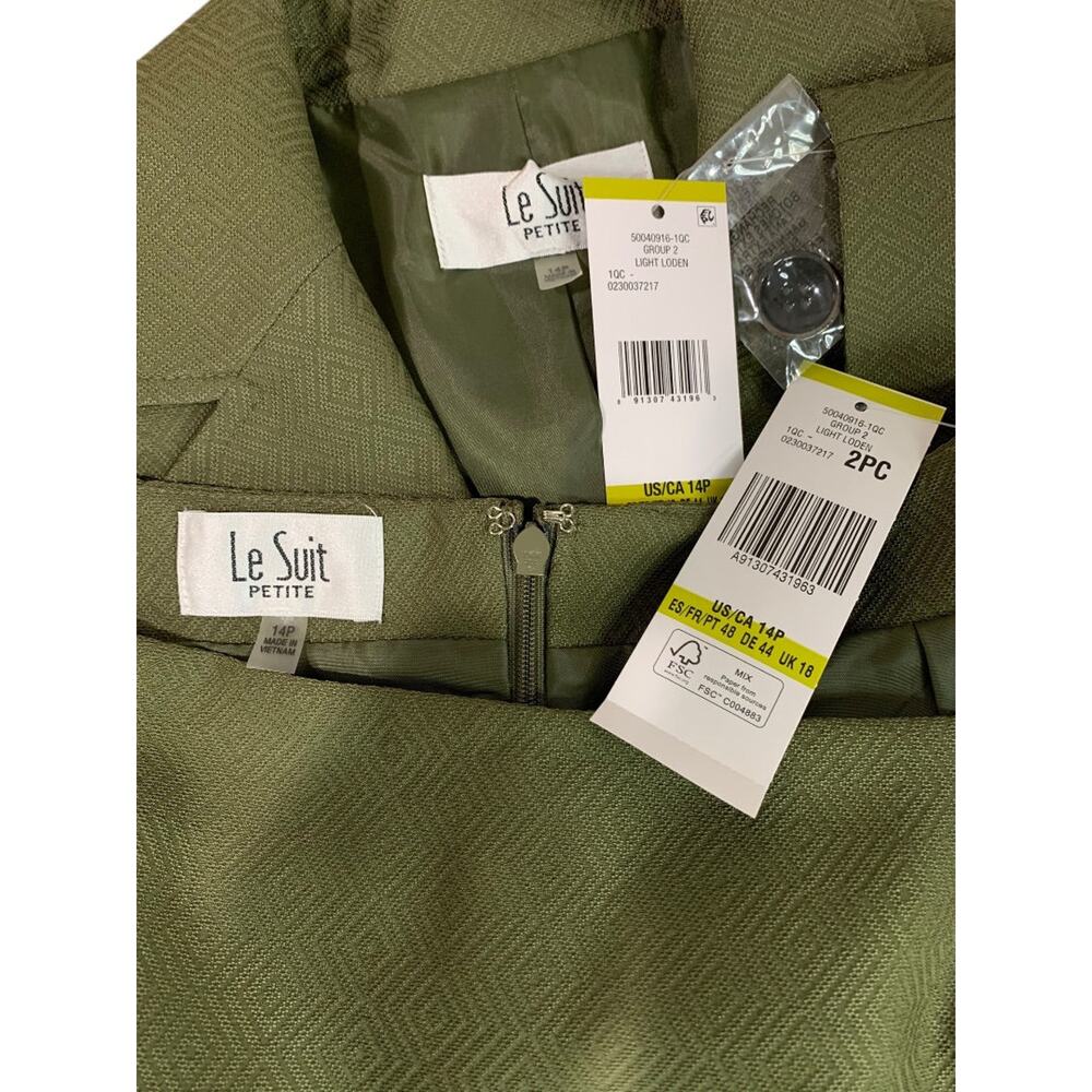 Size 14P Le Suit Petite New Womens Green Skirt Suit Jacket Blazer Olive Green - Picture 8 of 10